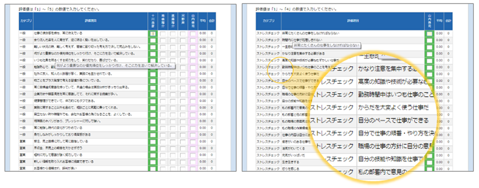 評価項目は自由に編集可能